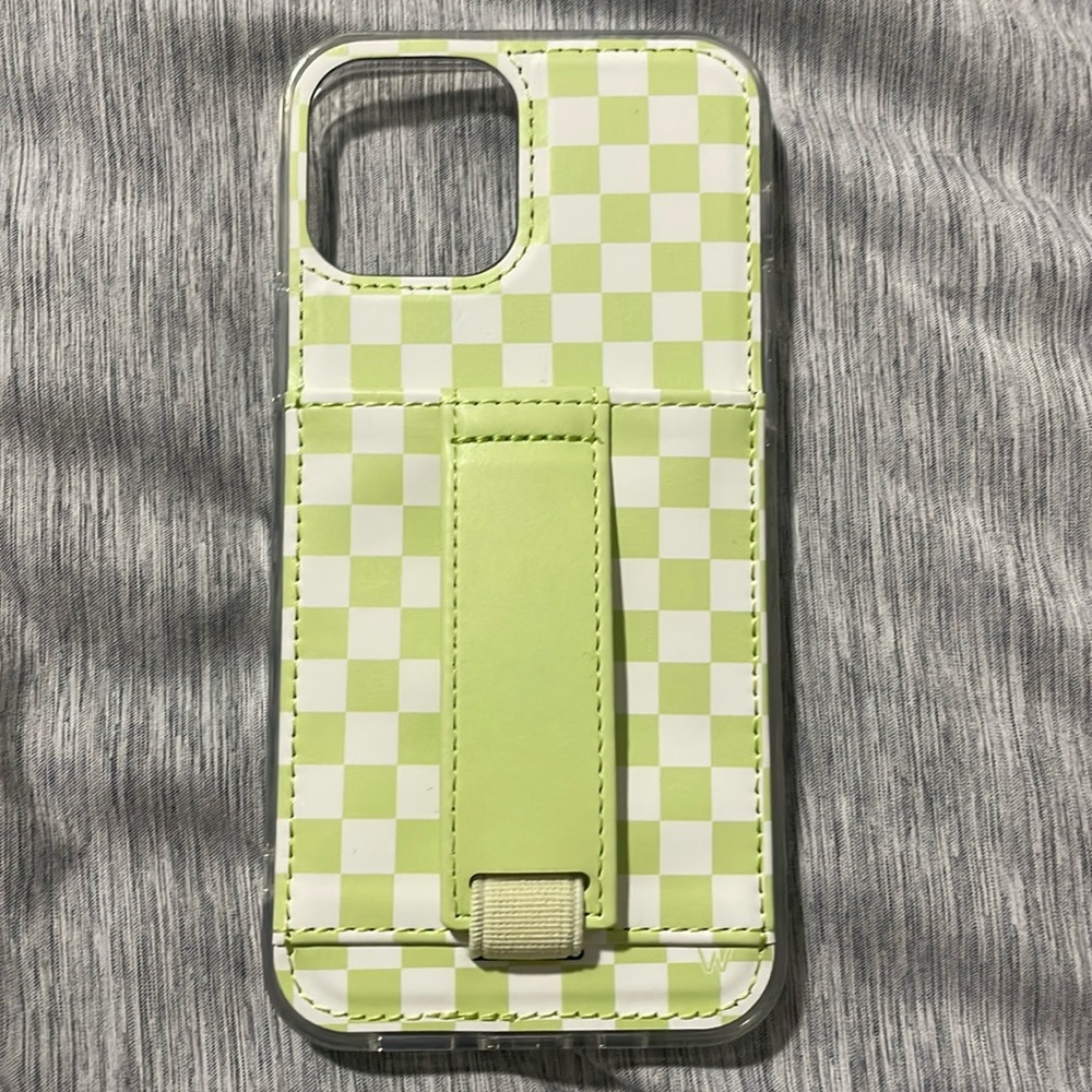 iPhone 12 Pro green checkered iPhone case with wallet and stand